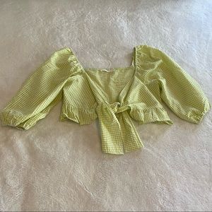 Gingham Puff Sleeve Top in Yellow